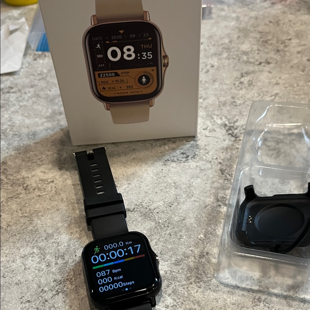 Black Smart Fitness Watch with Silicone Band